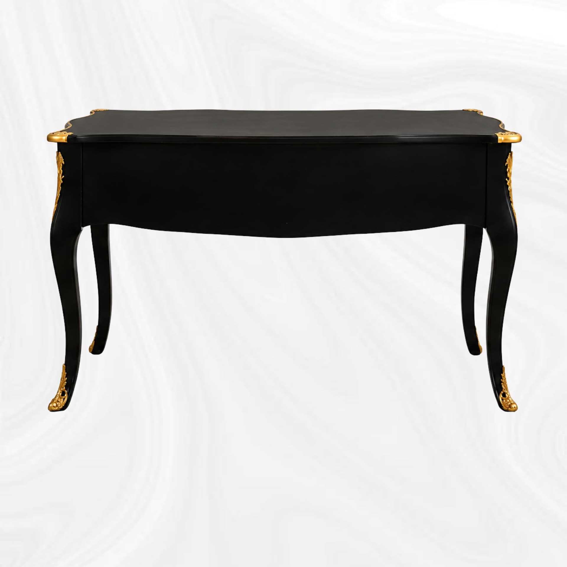 Black and gold writing desk, rear view