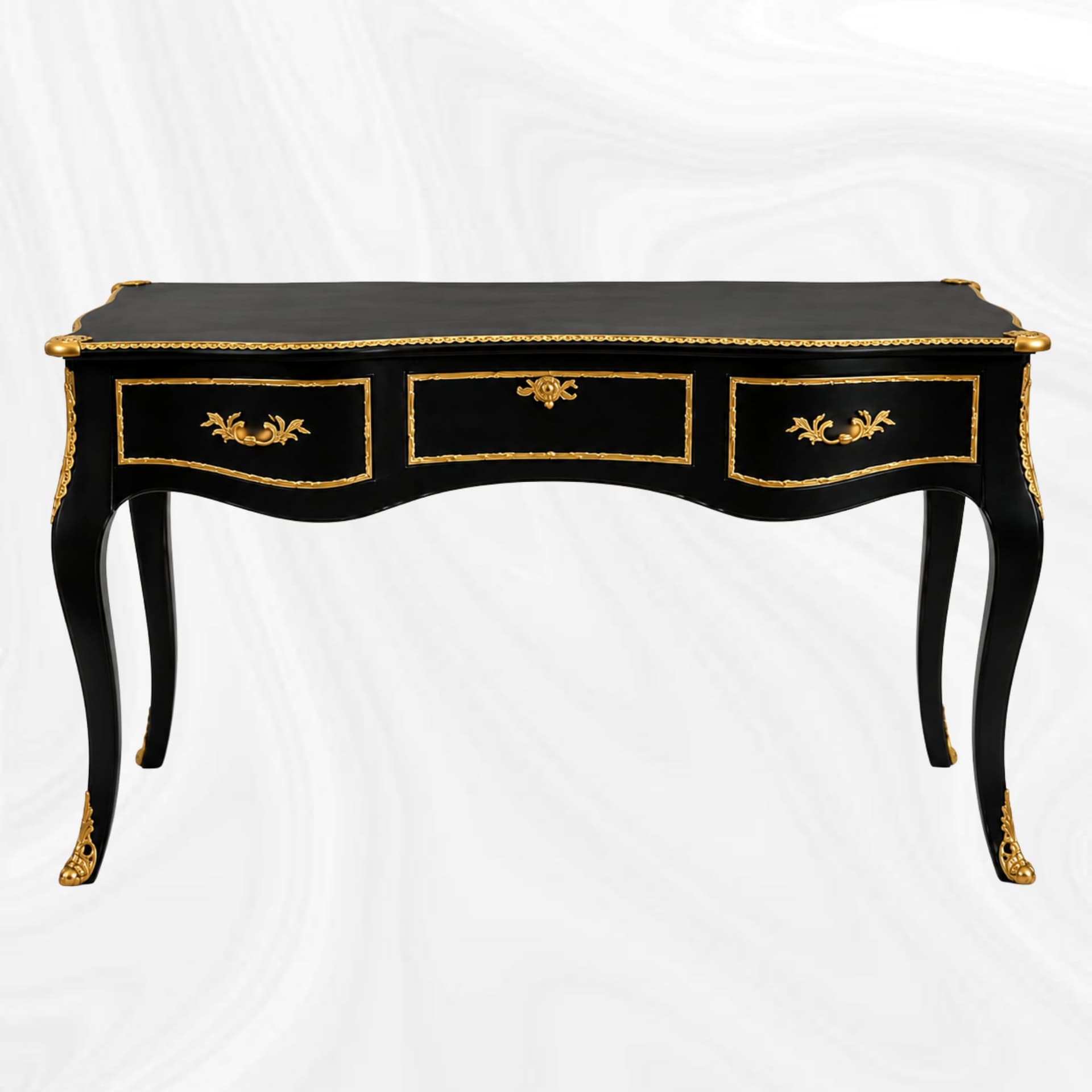 Black and gold writing desk, front view