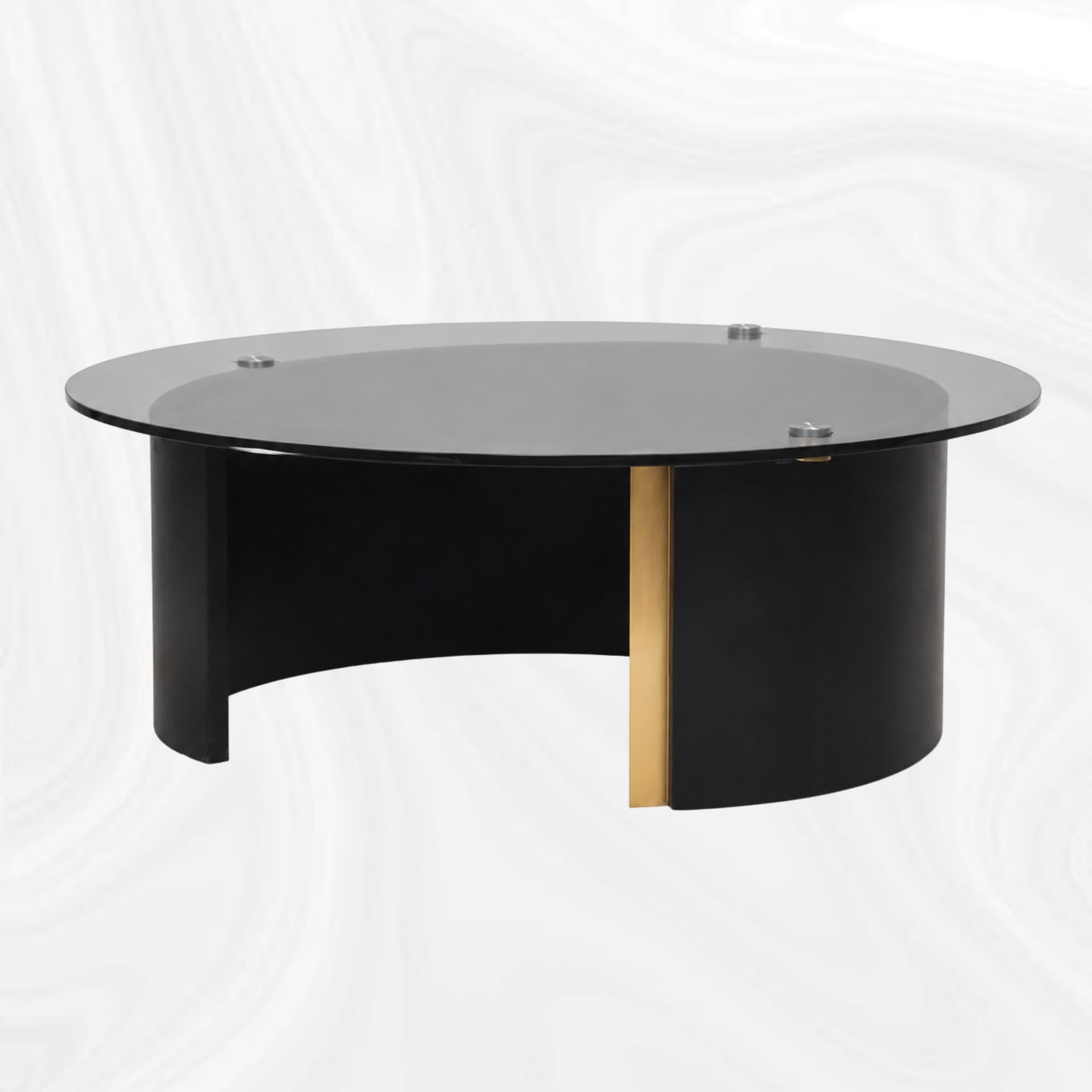 Sculptural round coffee table, low front view