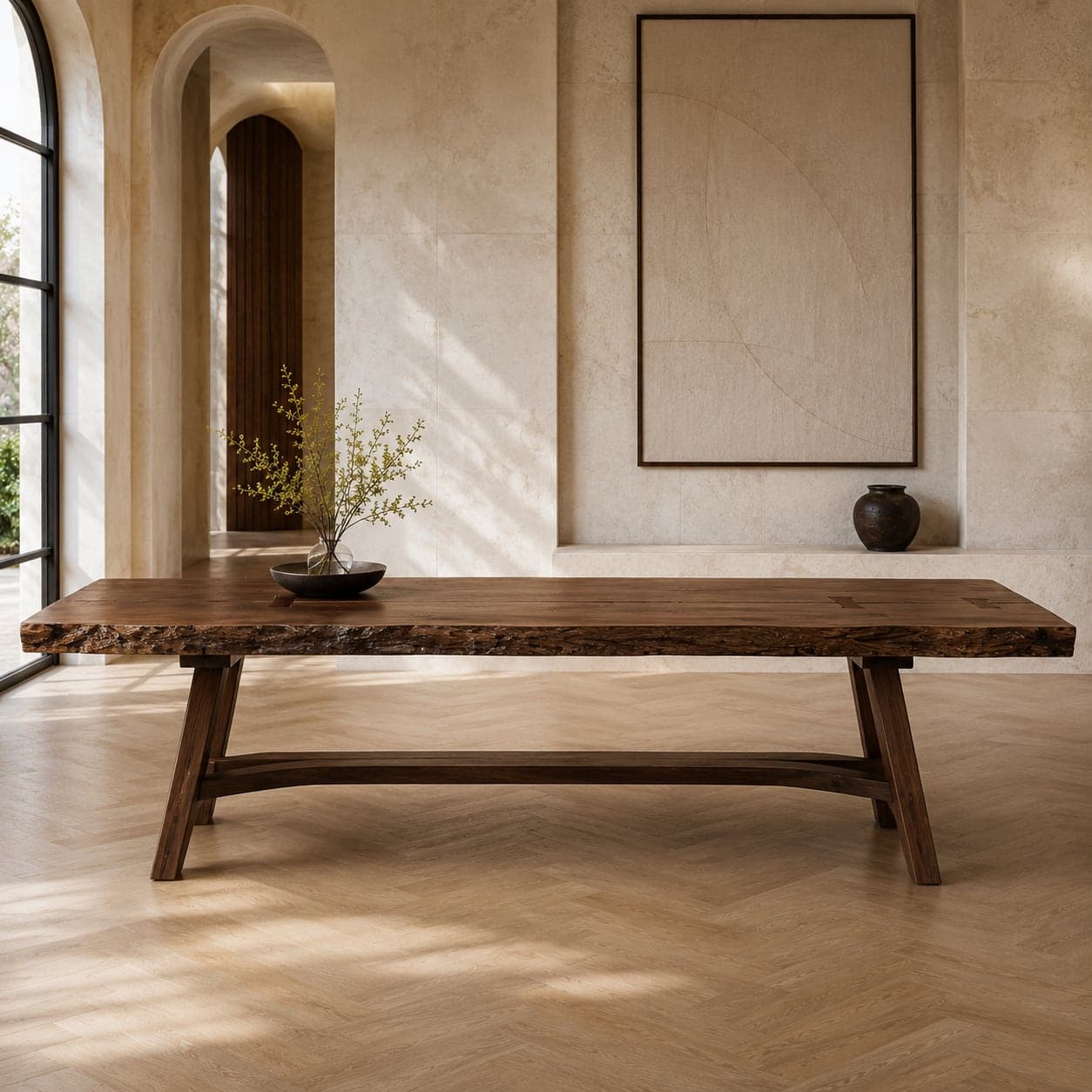 Plateau de la table à manger en noyer, vue du dessus