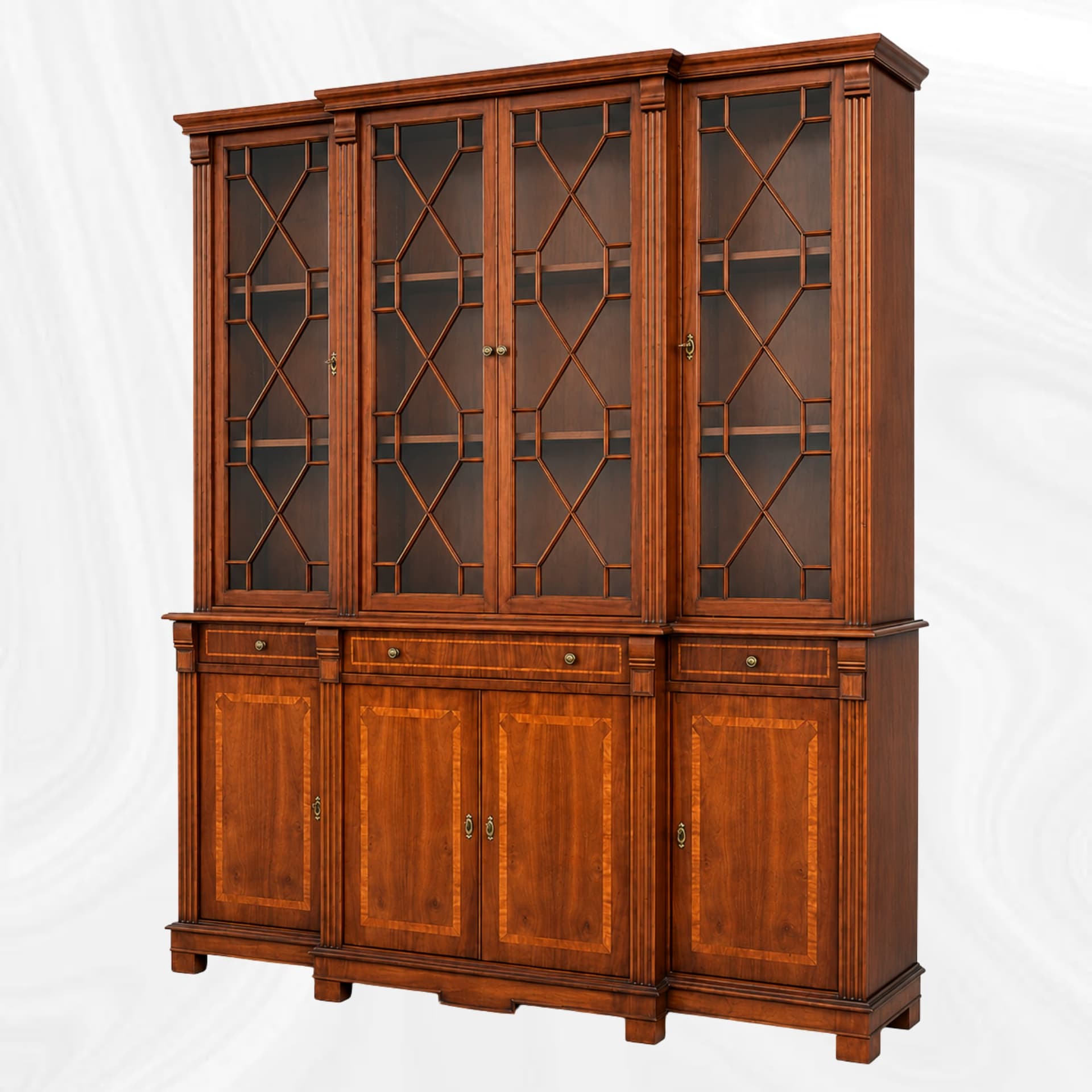 Four-door glazed bookcase, three-quarter view