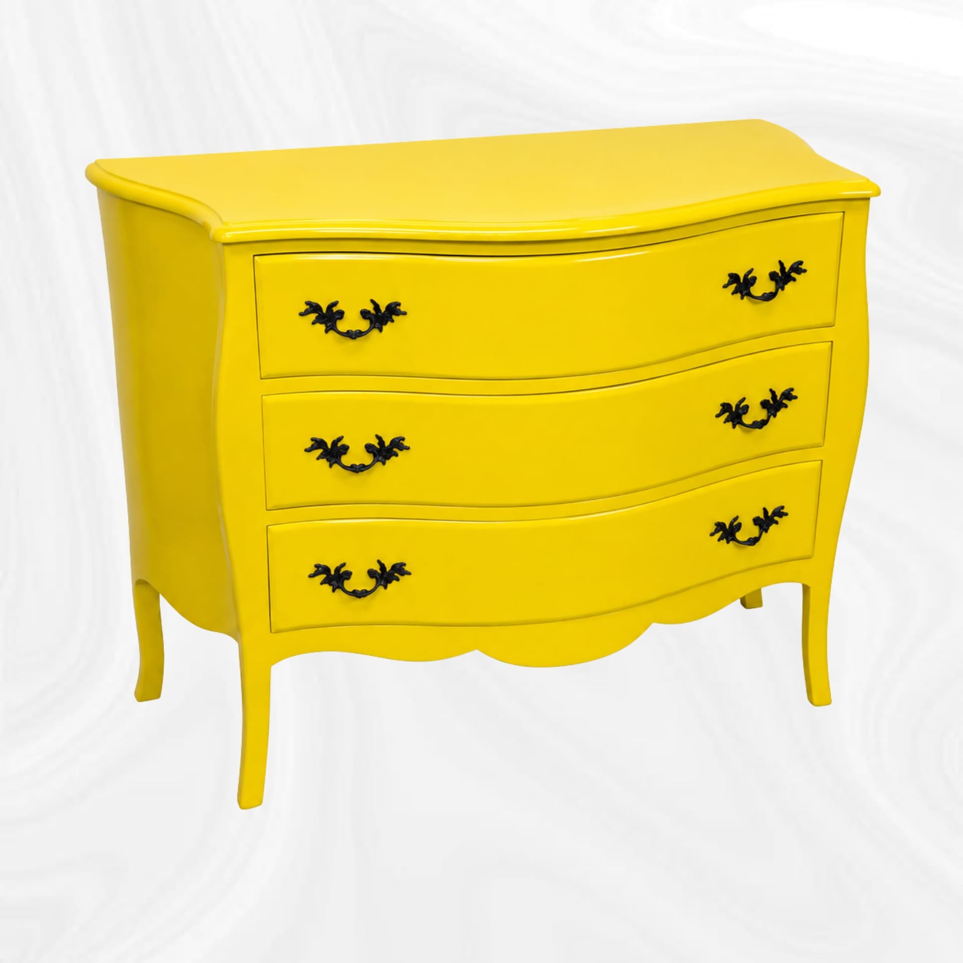 Commode galbee jaune, vue de trois quarts alternative