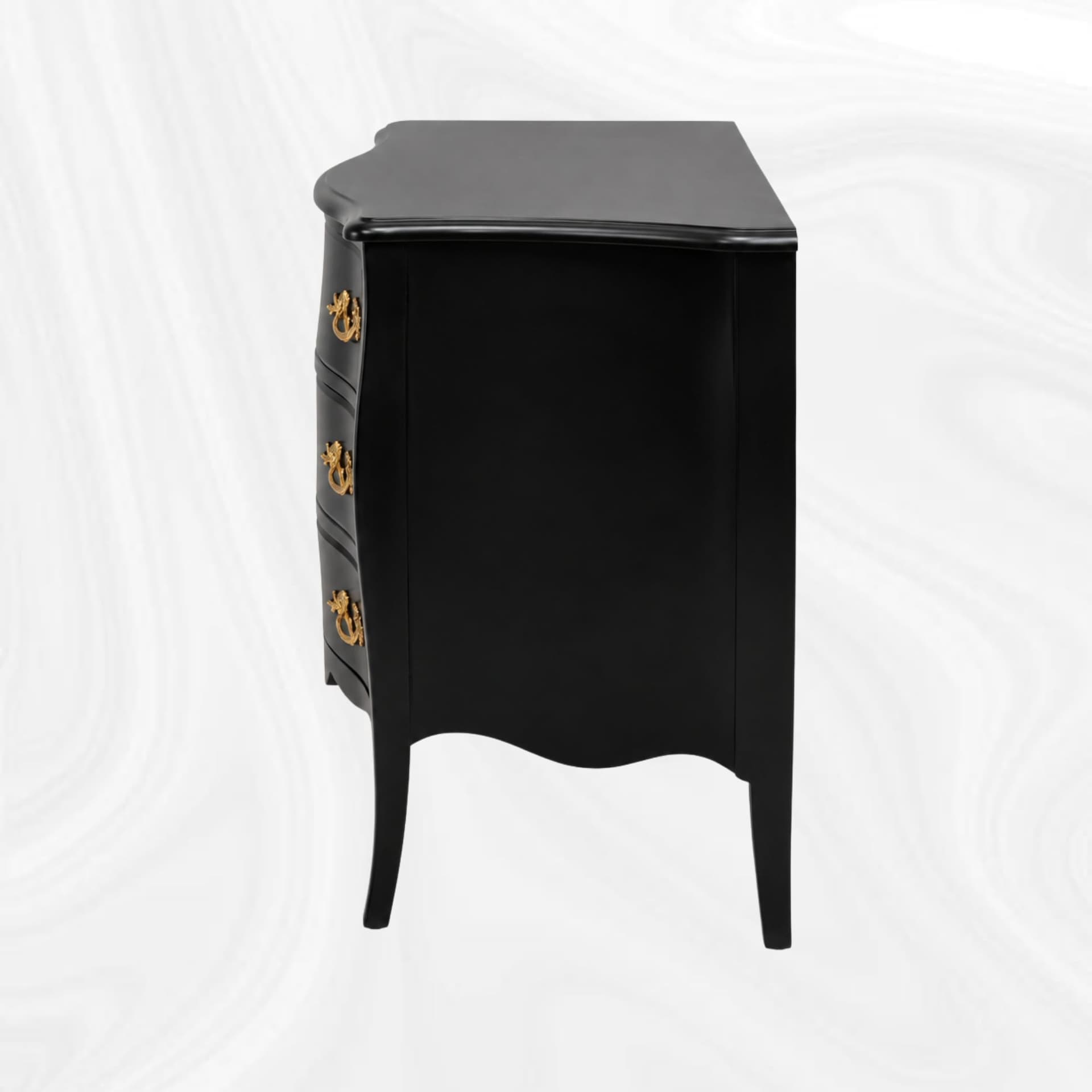 Commode galbee noire, vue de profil
