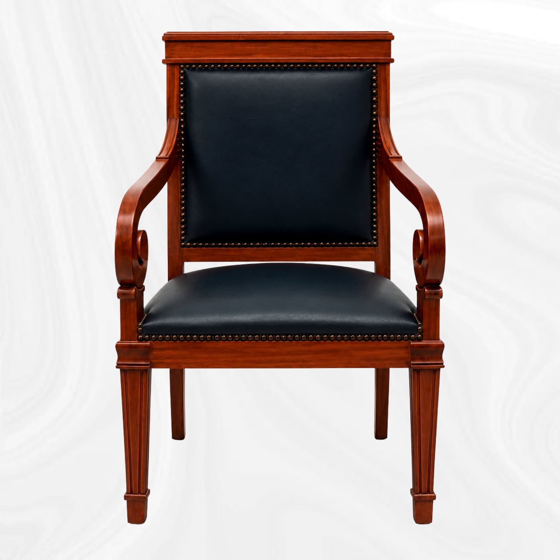 Fauteuil de bureau a assise sombre, vue de face