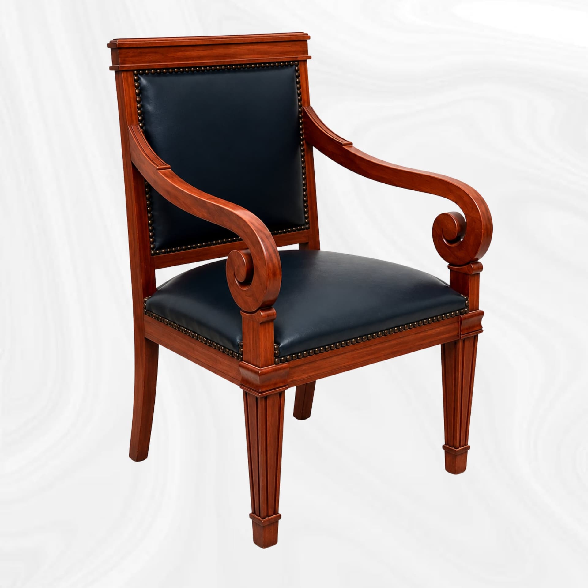 Fauteuil de bureau a accotoirs en crosses, vue de trois quarts