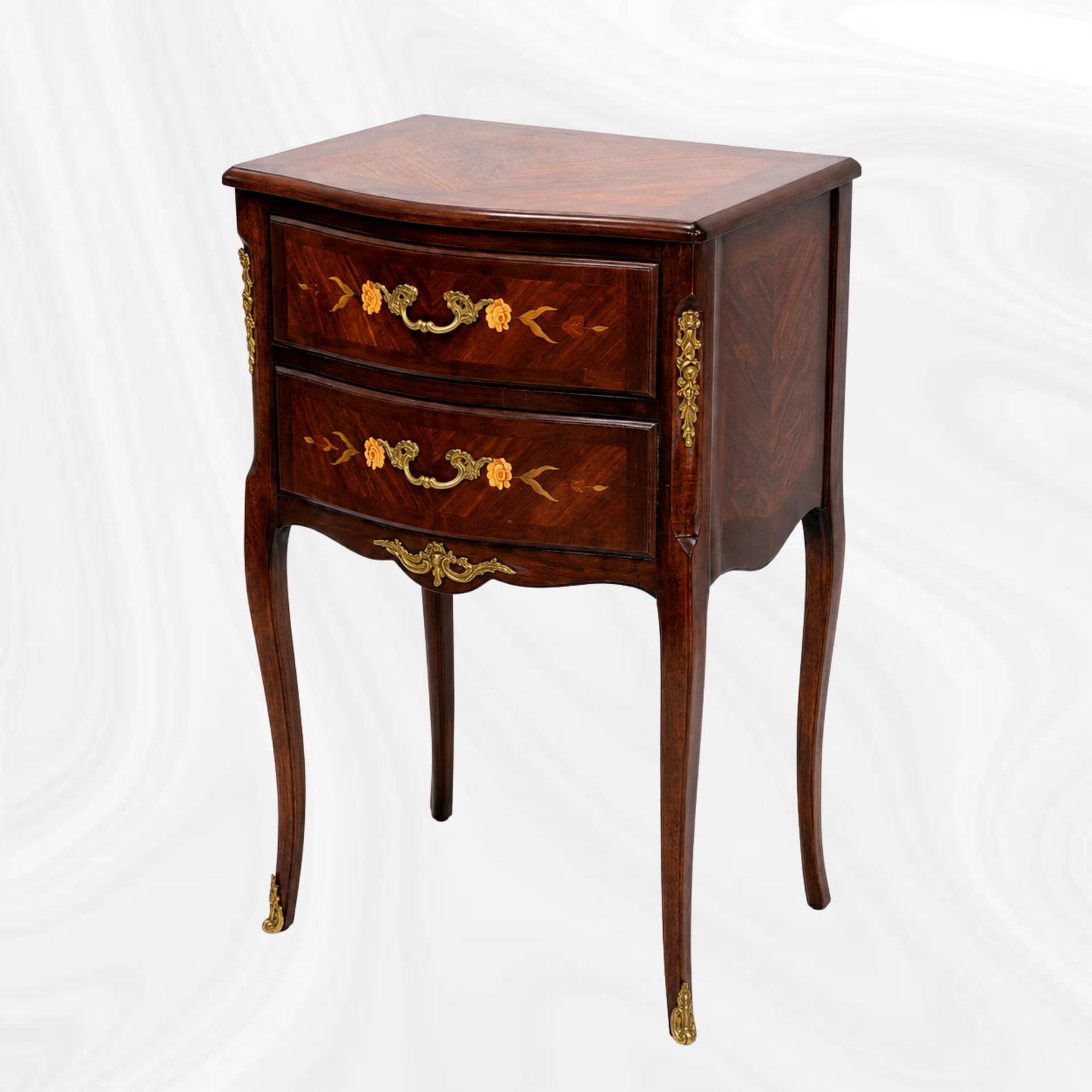 Curved occasional table, alternate three-quarter view