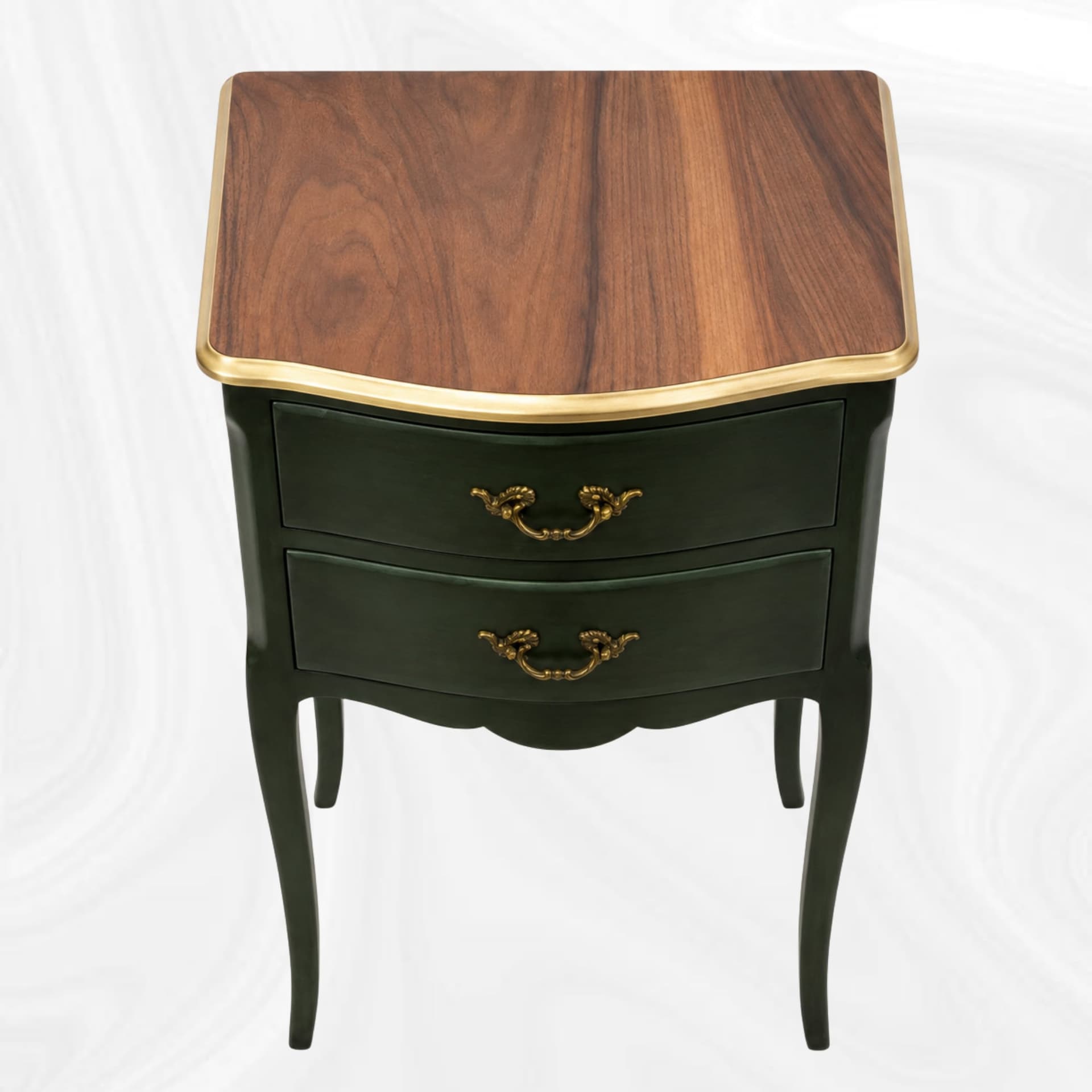Table de chevet verte, vue haute du plateau bois