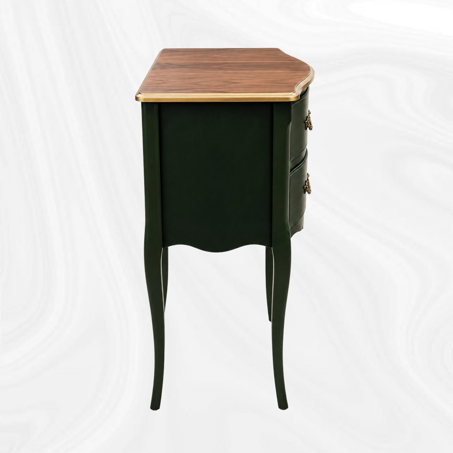Table de chevet verte, vue de profil