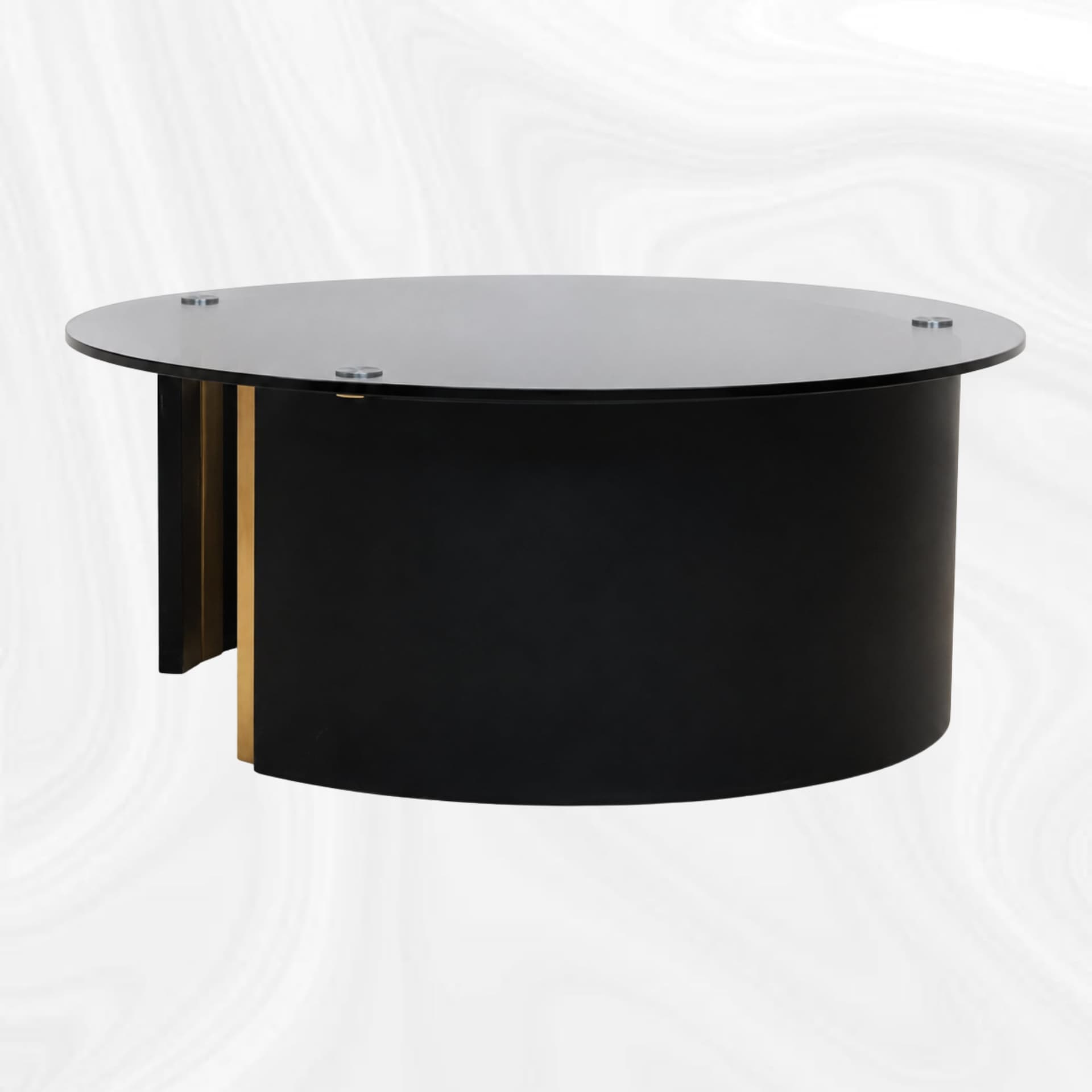 Sculptural round coffee table, side view