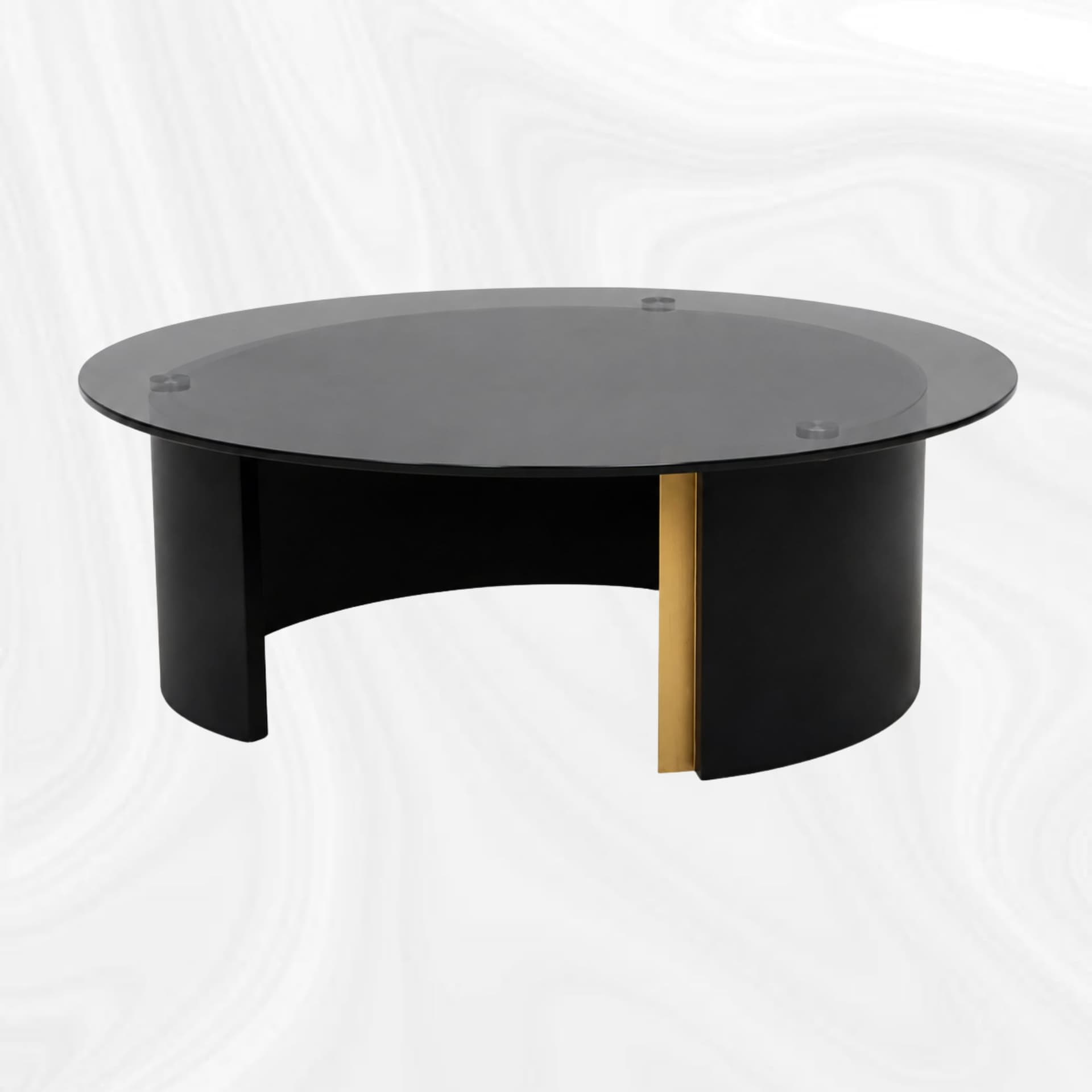 Sculptural round coffee table, three-quarter view