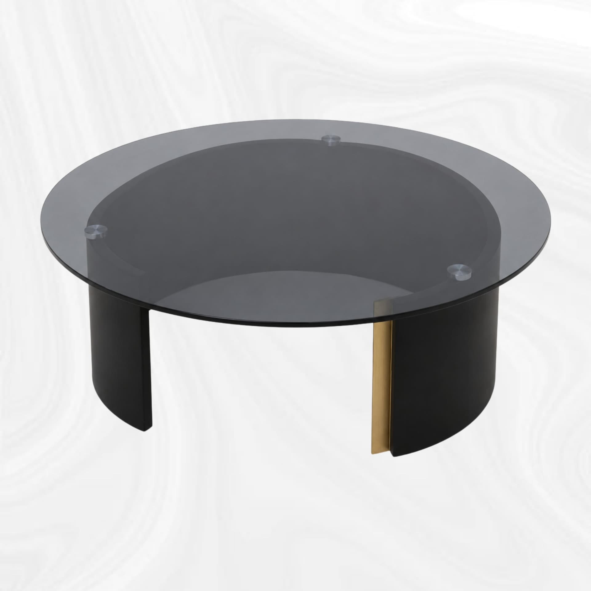 Sculptural round coffee table, alternate high view