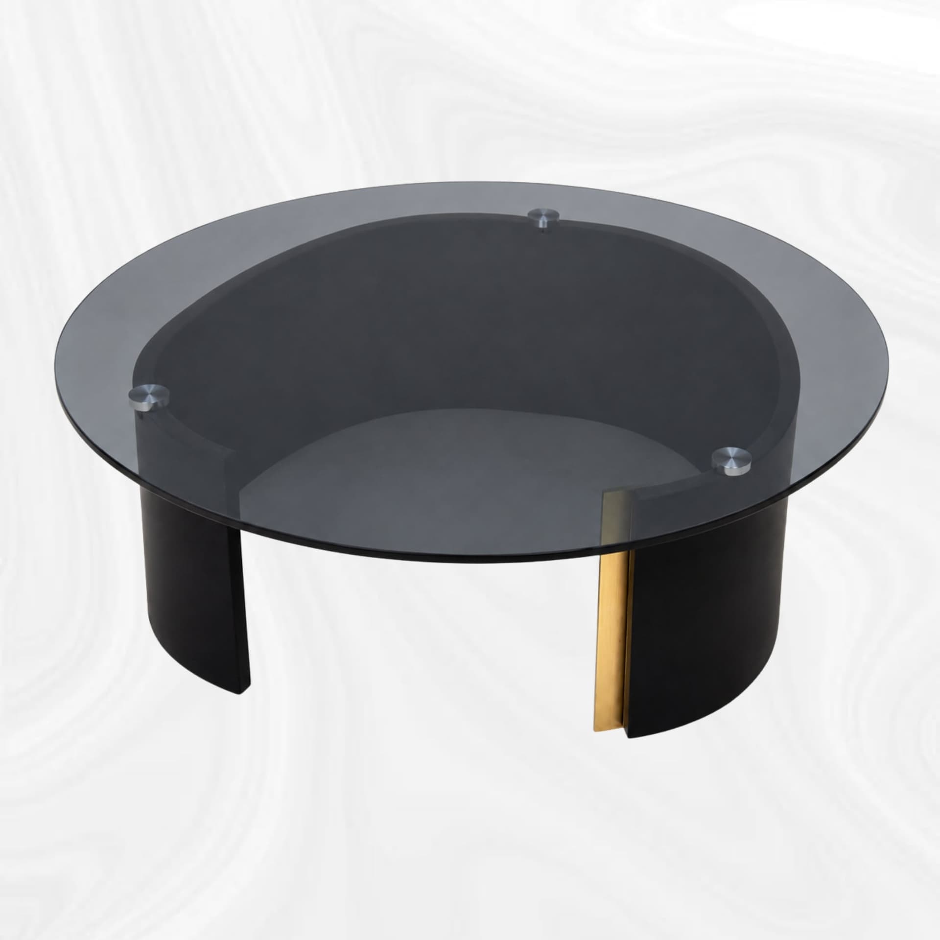 Sculptural round coffee table, high view of the top