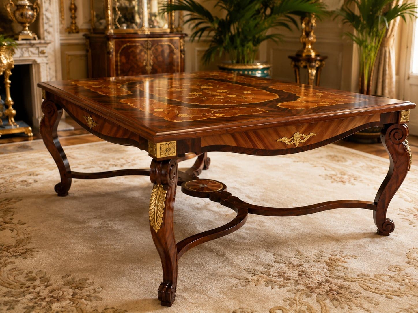 Table basse ronde à décor géométrique polychrome présentée dans un intérieur